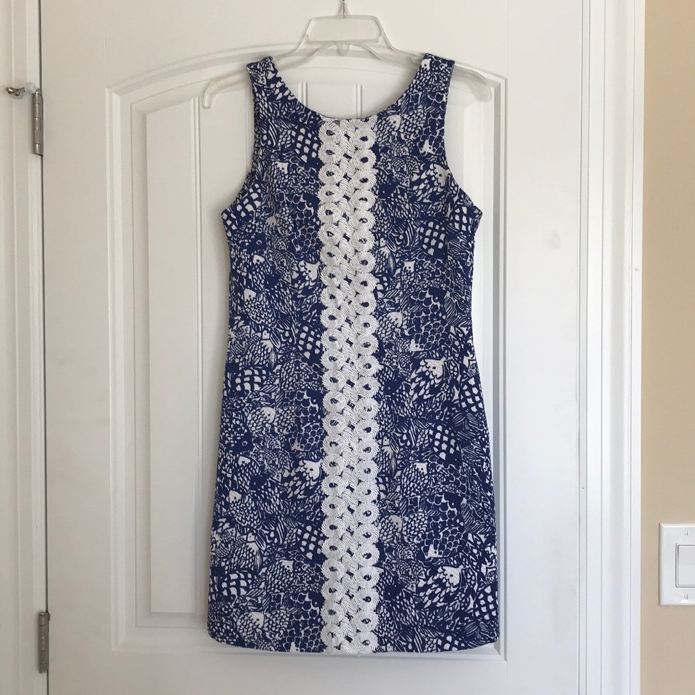 EUC Lilly for Target blue/white shift dress, Sz 8